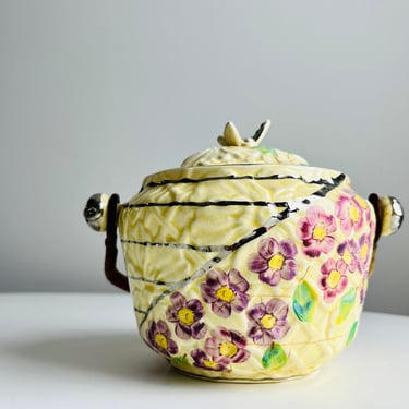 Rare Price Bros Majolica Cookie Jar, Floral Art Deco Ceramic Biscuit Jar Butterfly pattern, 1930s Cookie Container, Made in England 