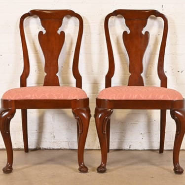 Baker Furniture Queen Anne Carved Mahogany Side Chairs or Dining Chairs, Pair