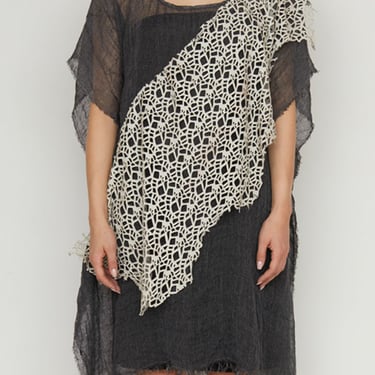 Blaise Sheer Linen Mesh and Laser Cut Leather Top in GREY Only