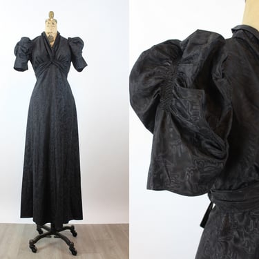 1930s MOIRE puff SLEEVES dress gown small | new winter 
