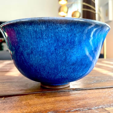 Vintage Footed Speckled Blue Bowl by LEN Pottery | 7”wide X 4” deep 