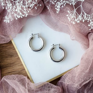 silver tube hoop earrings, big silver hoops, modern silver drop earrings, gift for her 