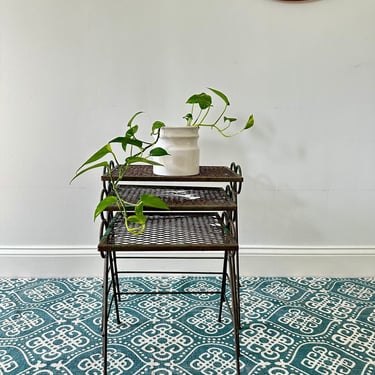 Vintage Rustic Iron Mesh Nesting Tables - Set of 3 