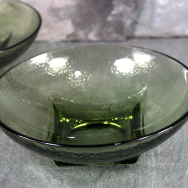 Set of 2 Mid-Century Avocado Green Glass Bowls - Salad Bowl Set - Mid-Century Mod 