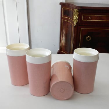 Vintage Retro Atomic Insulated Thermo-Serv Cups Travel Mugs Pink Speckled Set of (4) 