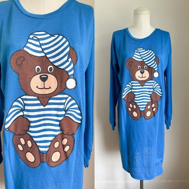 Vintage 1980s Teddybear PJ / Sleepwear / Nightshirt // one size fits many 