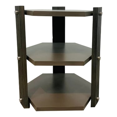 Theodore Alexander Modern Taupe Leather Hexagonal Theory Side Table