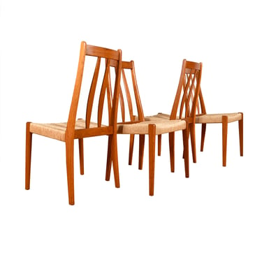 Set of 4 Danish Teak Slatted-Back Dining Chairs w. Danish Cord Seats