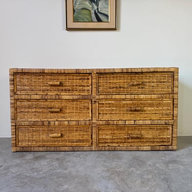 Vintage Coastal Woven Rattan Six Drawers Dresser 