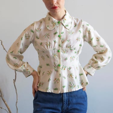 vintage cream floral babydoll blouse / size XXS / XS 