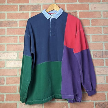 Vintage 90s 4-Colorblocked ORIGINAL Rubgy Shirt - Large 