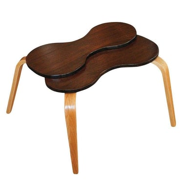 Jens Risom Style Two-tone Stepped Biomorphic Bent Plywood & Mahogany Side Table 