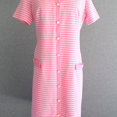 1970s - Berkshirt  B-tween - Pink Stripe - Sporty - Day Dress - Estimated size 14/16 