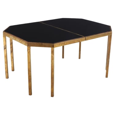 Italian black glass and brass dining table attributed to Willy Rizzo, C. 1970.