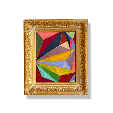 Vintage Geometric Abstract Painting in Gold Frame