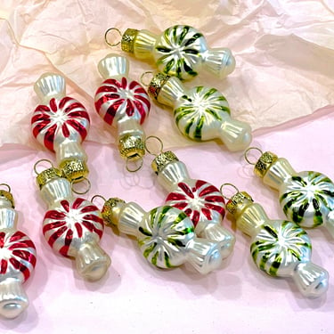 VINTAGE: 10pcs - Small Candy Glass Ornaments - Blown Figural Glass Ornaments - Hand Painted - Feather Tree Ornament - Christmas Xmas Holiday 