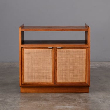 Mid-Century Record Player Cabinet Walnut with Cane 