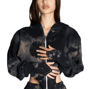 V CUT ZIP-UP HOODIE IN OIL SPILL TERRY