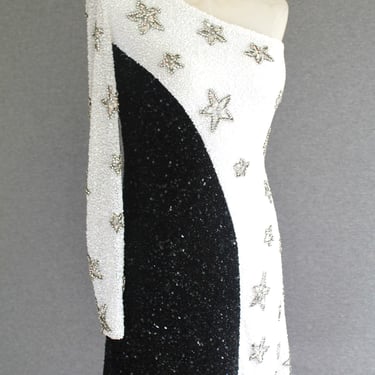 Sherri Hill - Luck Star - Cold Shoulder /One Shoulder - Beaded Cocktail Dress - Marked size 12 