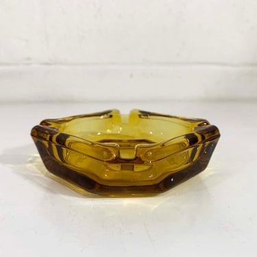 Vintage Glass Amber Ashtray Amber Yellow Decor Trinket Ring Dish Tobacciana Smoking Smoker Gift Small Groovy Pad Bar 1960s 1970s 60s 70s 