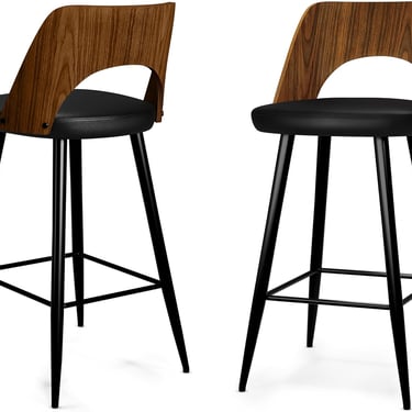 Micah Contemporary Counter Height Stool (Set of 2) Black PU faux leather FFW258-674