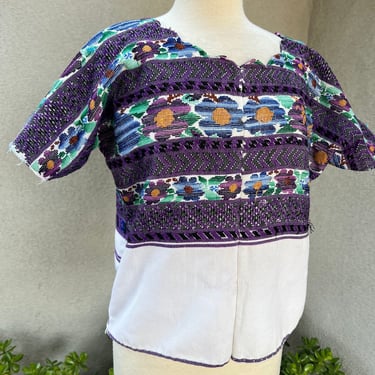 Vintage boho Mexican purples woven huipil style top Sz S/M 