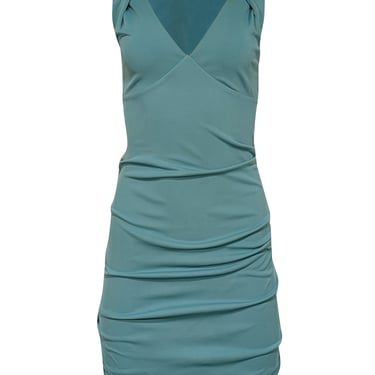 Moschino - Aqua Blue Sleeveless V-Neckline Side Ruched Dress Sz 4