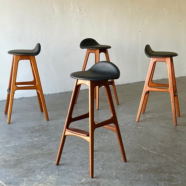 Set of 4 1960's Erik Buch Mid Century Danish Modern Teak &Rosewood Barstools 