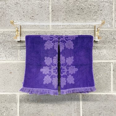 Vintage Cannon Hand Towels 1970s Retro Size 26x16 Bohemian + Set of 2 + Purple + Floral Print + Fringed + Bathroom + Home Decor and Textile 