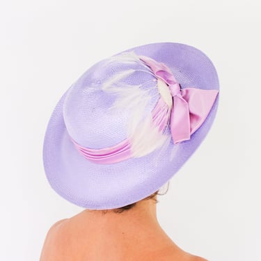 1980s Lavender Feather Hat | 80s Lavender Saucer Hat | Mr. Charles 