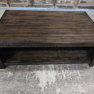 Rustic dark wood coffee table 8.25" x 50" x 30"