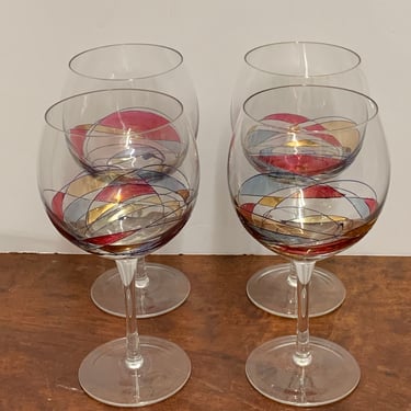 Vintage Hand Painted Wine Glasses 