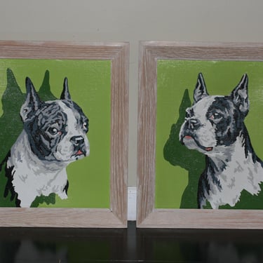 vintage Paint by Number Boston Terrier Paintings Set of Two 