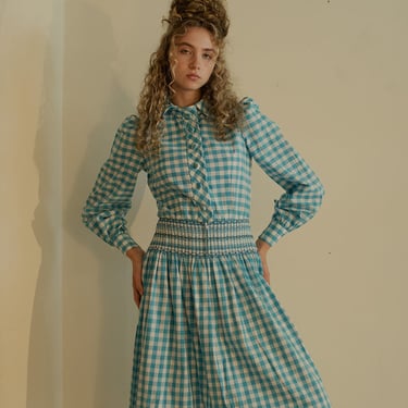 Mid century 1960s Jean Varon English designer picnic dress smocked one of a kind 