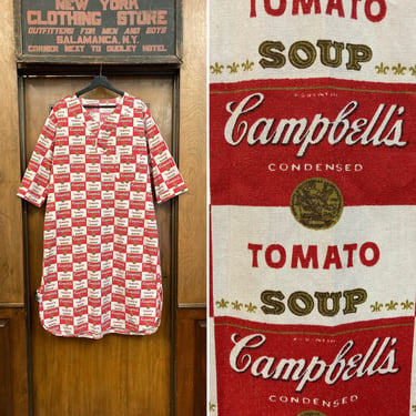 Vintage 1960’s Campbell’s Soup Warhol Style Pop Art PJ Dress Outfit, Andy Warhol, Pop Art Print, Campbells Tomato Soup, Pajama Dress, Volup, 