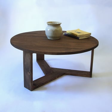 Low Round Top Circular Coffee Table with Acute Triangle Legs - Walnut 