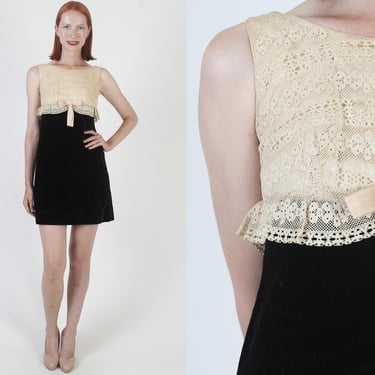 50s Black Velvet Dress, High Waist Sundress, Vintage Retro Lace Mini, Womens Illusion Micro Mini 