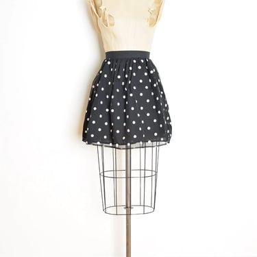 vintage 80s skirt black chiffon white polka dot print high waisted short mini XS clothing 