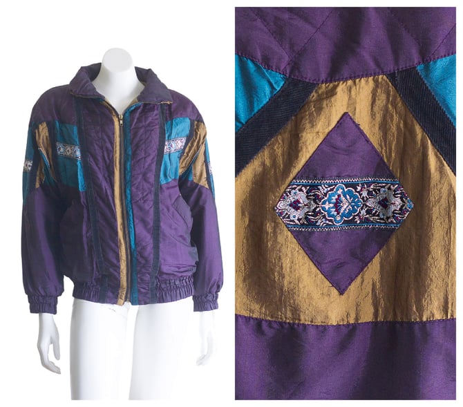 90s purple patchwork puffer jacket 