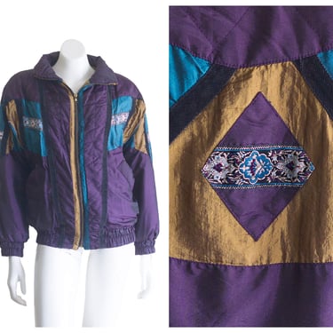 90s purple patchwork puffer jacket 
