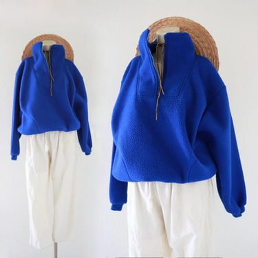 fleece pullover - m - vintage 80s 90s usa womens blue soft sweatshirt long sleeve warm shirt 