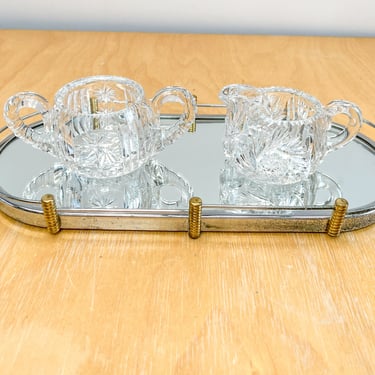 Vintage Crystal Creamer and Sugar Bowl Set, Beautiful Heavy Clear Cut Glass Kitchen to Table Serving Dishes with Stunning Star Pattern 