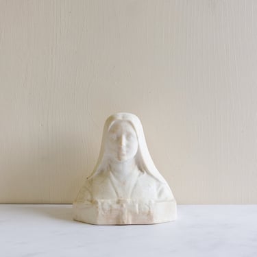 antique French stone bust, “vierge Marie”