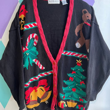 Vintage Christmas Patchwork Knit Cardigan Sweater