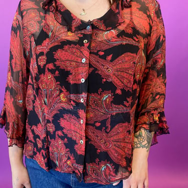 1990s Red Paisley Whimsy Top, sz. 2X