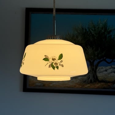 Vintage Opaline Glass Pendant Lamp /  Mid-Century / Yugoslavia / Retro Kitchen Light / Farmhouse / Cottage / 1960s 