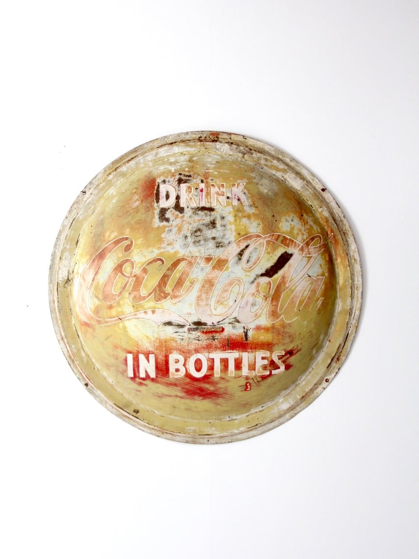 vintage Coca-Cola sign, original button sign, distressed Coke sign | 86 ...