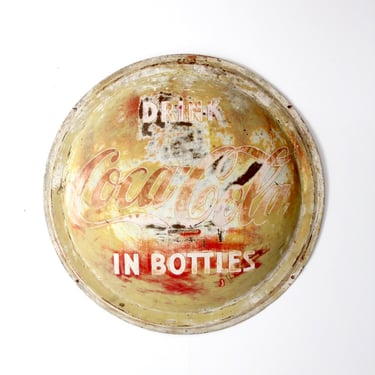vintage Coca-Cola sign, original button sign, distressed Coke sign 