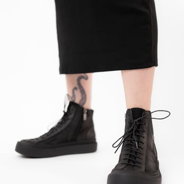 Black Leather Sneaker Boot