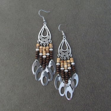 Jasper and wood boho chic chandelier earrings 